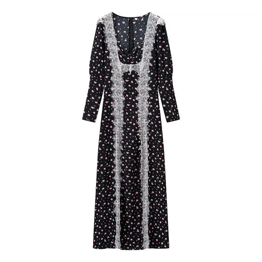 Damen Maxikleid mit elegantem Schnitt und floralem Spitzenbesatz EB