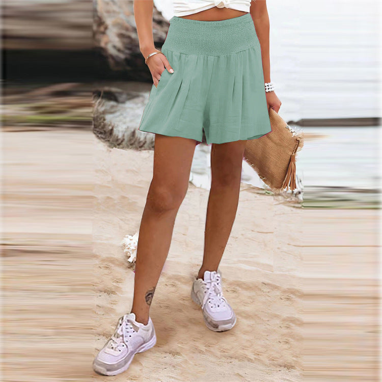 Damen elegante Shorts mit hohem Bund und Knopfdetail EB