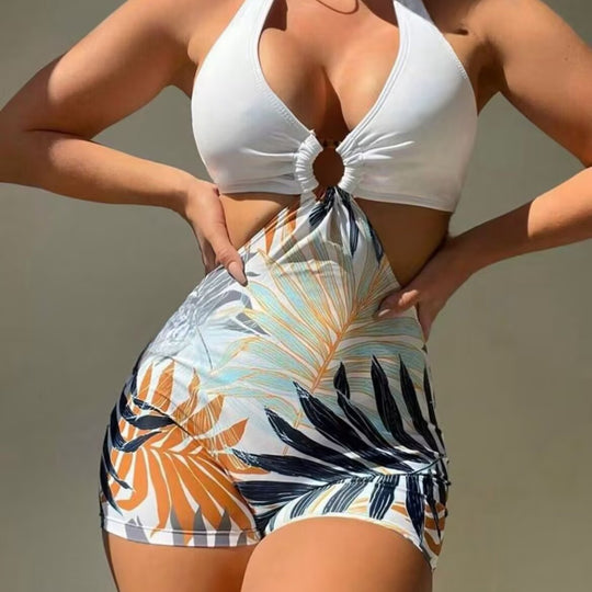 Damen Bikiniset mit hoch geschnittenem Hosenrock und elegantem Knoten EB