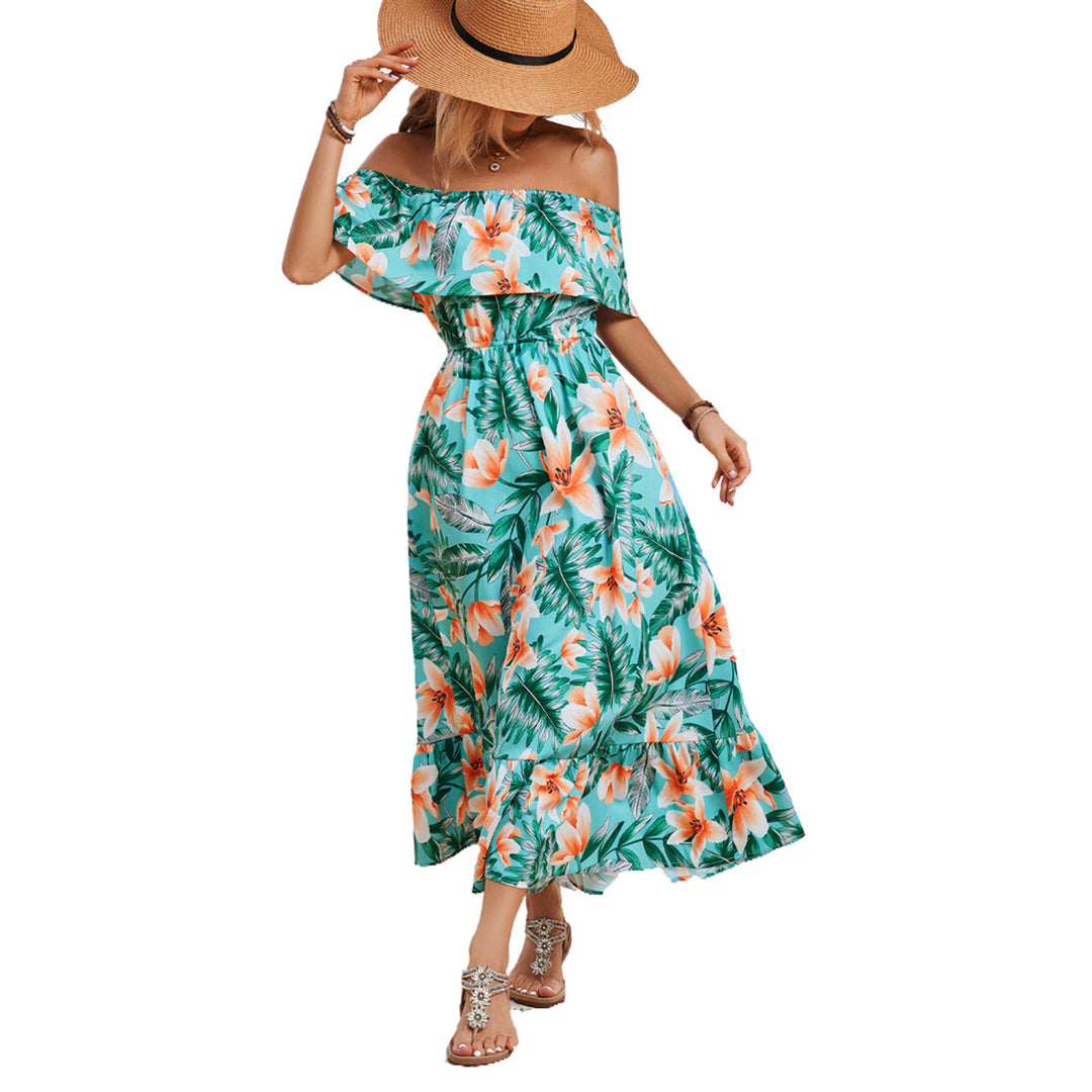 Damen Off-Shoulder Maxikleid mit floralem Design und elastischem Taillenbund EB