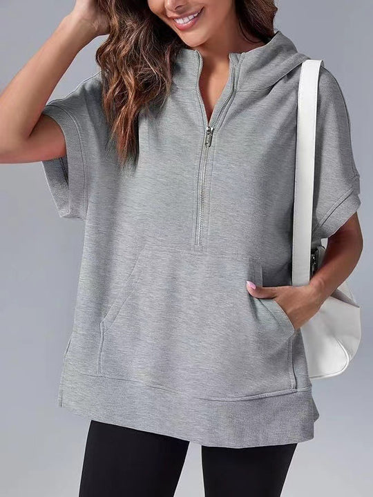 Damen Lichtgewicht Kapuzenpullover mit halbem Reißverschluss und Taschen EB