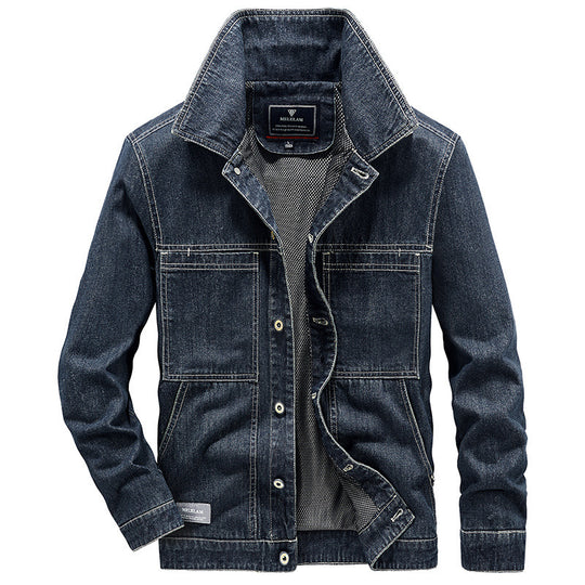 Herren Jeansjacke im Worker‑Stil mit Netzfutter und markanten Kontrastnähten EB