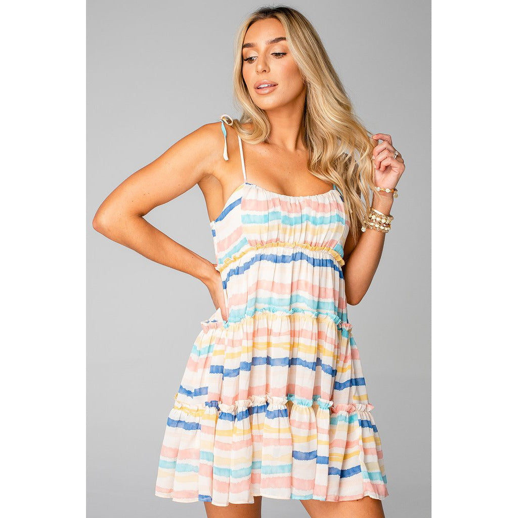 Damen Freizeitkleid mit verspielten Rüschendetails und verstellbaren Trägern EB