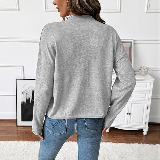 Damen Baumwollbluse mit Knopfleiste und Rundhalsausschnitt EB