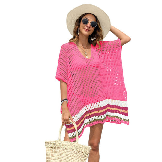 Damen luftiger Strandsarong mit buntem Häkelmuster EB