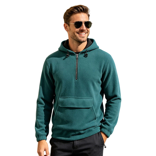 Herren Fleece-Hoodie mit halbem Reißverschluss, Kängurutasche und verstellbarer Kapuze EB