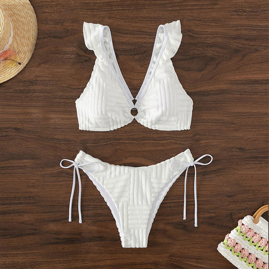 Damen Triangel-Bikini mit Rüschen und dekorativem Ring EB