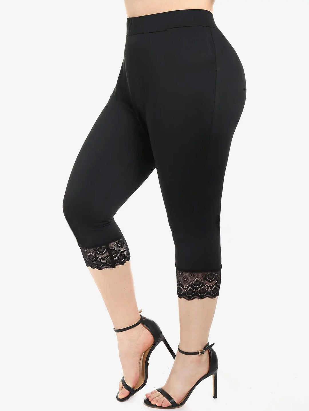 Damen Figurbetonte 3/4-Leggings mit eleganten Spitzenabschlüssen EB