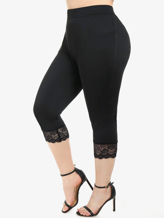 Damen Figurbetonte 3/4-Leggings mit eleganten Spitzenabschlüssen EB