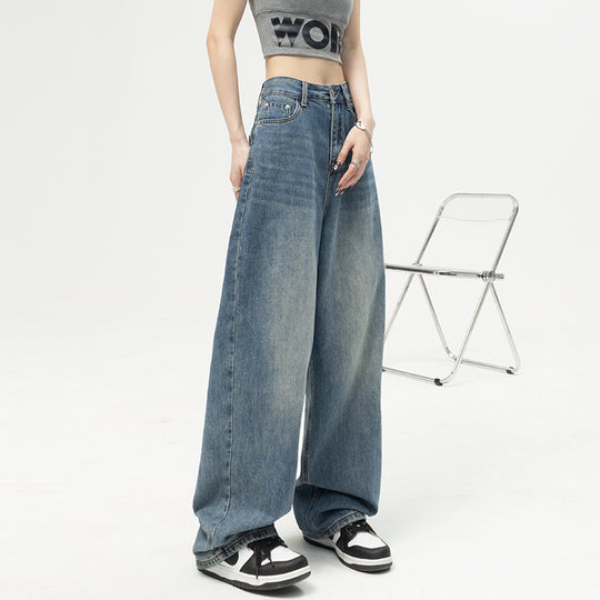 Damen Weite High-Waist Jeans mit lässigem Schnitt und ausgefranstem Saum EB