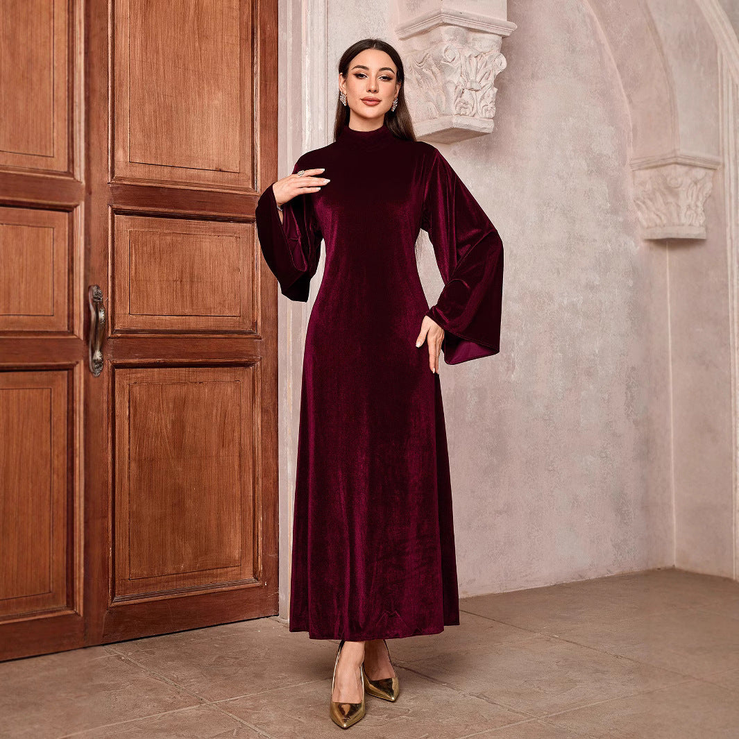 Damen Elegantes Maxikleid mit weitem Kragen und extravaganten Ärmeln EB
