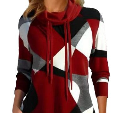 Damen Kapuzenpullover mit geometrischem Muster und hoher Passform EB