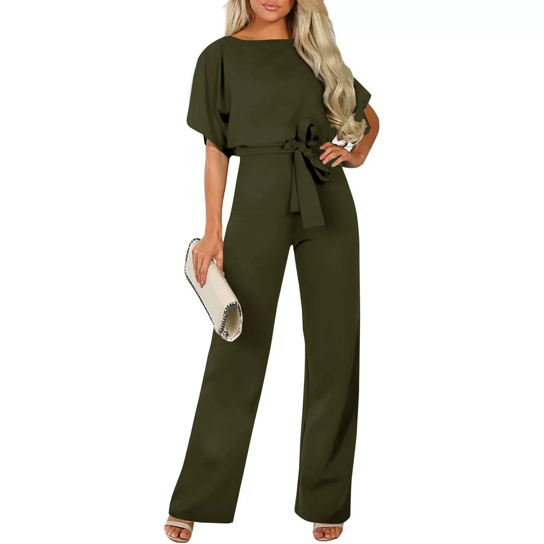 Damen Eleganter Jumpsuit mit weitem Bein und Taillenknoten EB