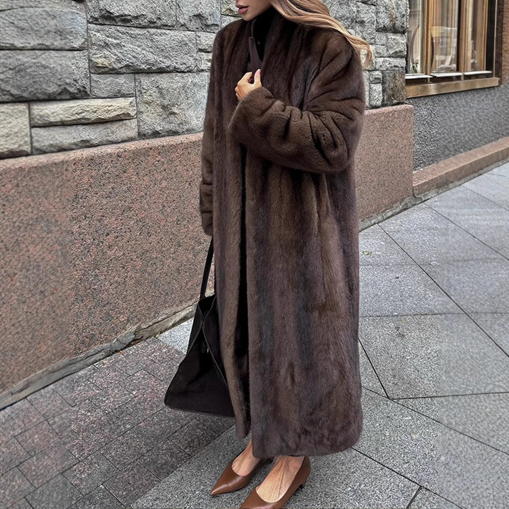 Damen Eleganter und flauschiger Langmantel aus Kunstfell EB