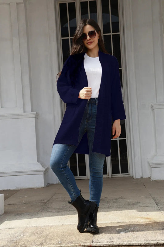 Damen lässiger Strickcardigan mit praktischen Taschen und offener Front EB