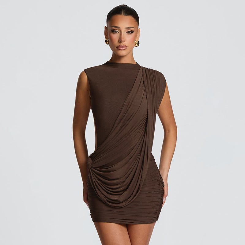 Damen figurbetontes Minikleid mit drapierter Schulterpartie und Raffungen EB