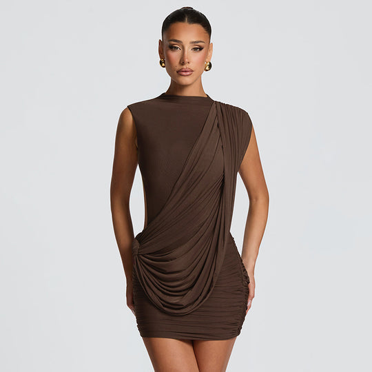 Damen figurbetontes Minikleid mit drapierter Schulterpartie und Raffungen EB