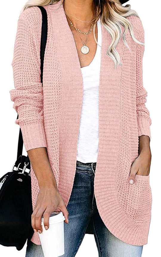 Damen lässiger Strickcardigan mit offenen Seiten und praktischen Taschen EB
