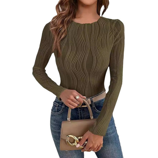 Damen Langarmshirt mit strukturiertem Wellenmuster EB