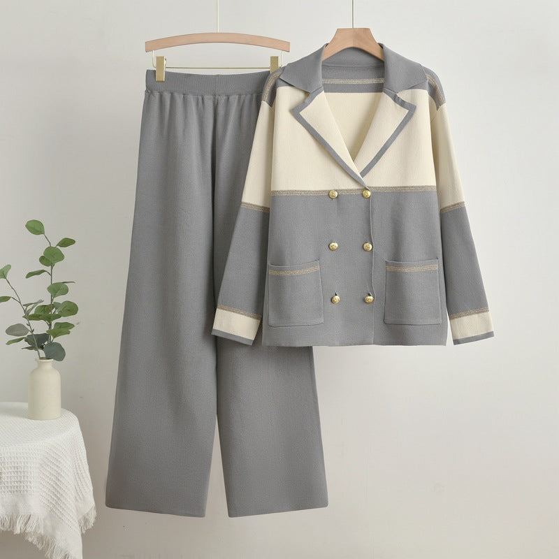 Damen elegantes und komfortables Freizeitanzug-Set mit doppelter Knopfleiste EB
