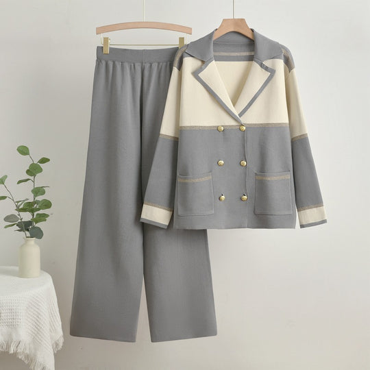 Damen elegantes und komfortables Freizeitanzug-Set mit doppelter Knopfleiste EB