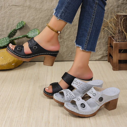 Damen eleganten Sandaletten mit dekorativer Blumenaussparung EB