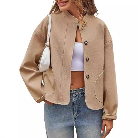 Damen modische Oversized-Jacke mit Knöpfen und seitlichen Taschen EB