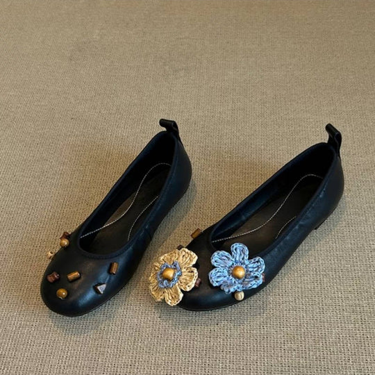 Damen Ballerinas mit floralem Dekor und schimmernder Oberfläche EB
