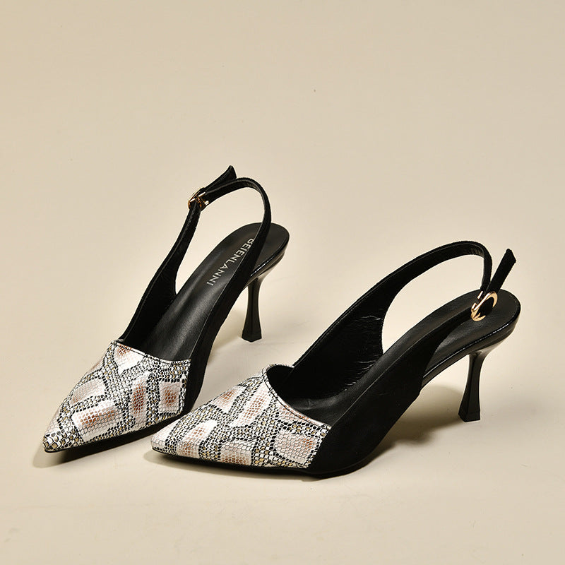 Damen nan spitze Pumps mit Fersenriemen, Reptilprägung und schmalem Stilettoabsatz EB