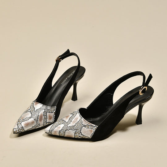 Damen nan spitze Pumps mit Fersenriemen, Reptilprägung und schmalem Stilettoabsatz EB