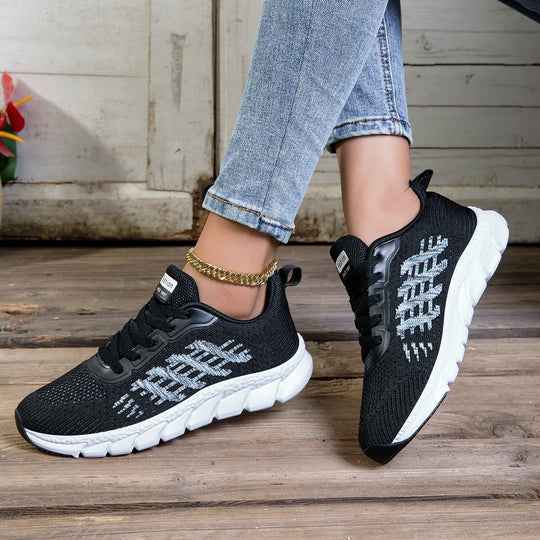 Damen nan gestrickter Schlupf-Sneaker mit elastischem Schaft, Zier-Schnürung und segmentierter Dämpfungssohle EB