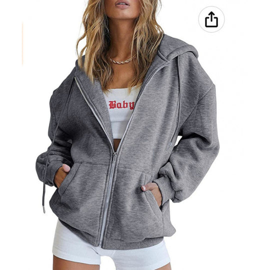 Damen Oversize Hoodiejacke mit hohen Kragen EB