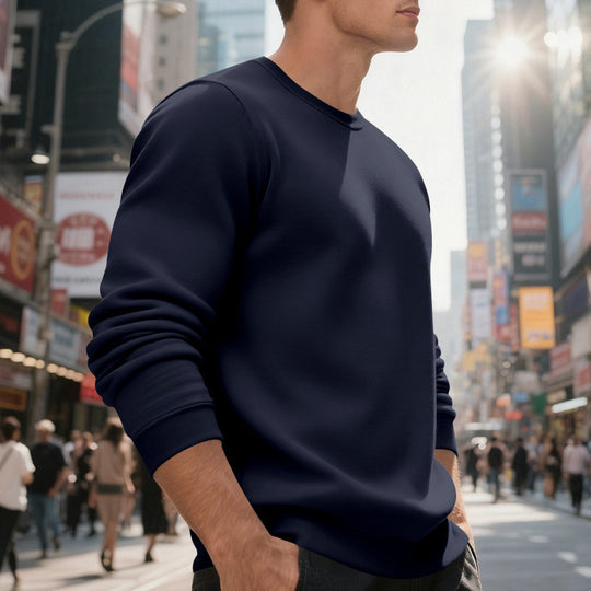 Herren lässiger Rundhals-Sweatshirt aus hochwertigem Baumwollmix mit strukturiertem Material EB