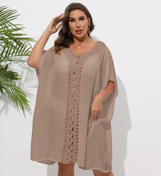 Damen Luftiger Strandkimono mit dekorativer Häkelspitze EB