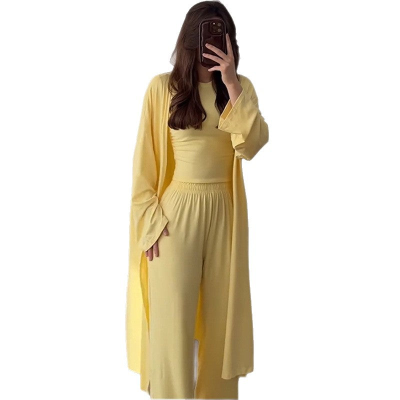 Damen Loungewear-Kombination aus langärmligem Oberteil und weiten Palazzo-Hosen EB