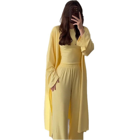 Damen Loungewear-Kombination aus langärmligem Oberteil und weiten Palazzo-Hosen EB