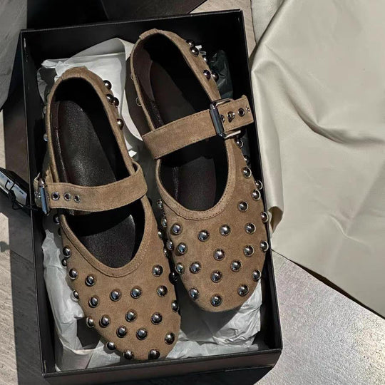 Damen Ballerinas mit dekorativen Nieten und elegantem Schnallenverschluss EB