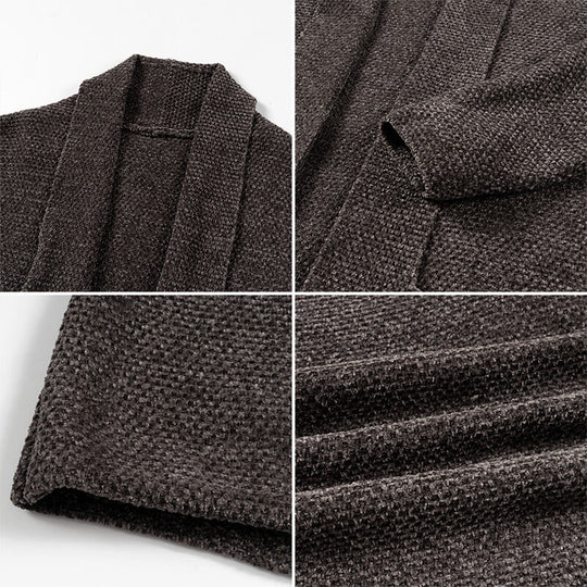 Herren nan offener Strickmantel mit weitem Fallendem Schalkragen und aufgesetzten Eingrifftaschen EB