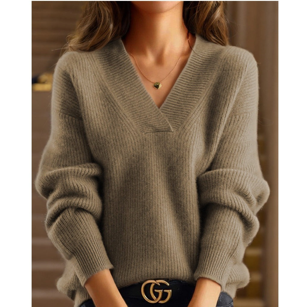Damen nan kuscheliger V-Ausschnitt Pullover aus feinem Strick EB