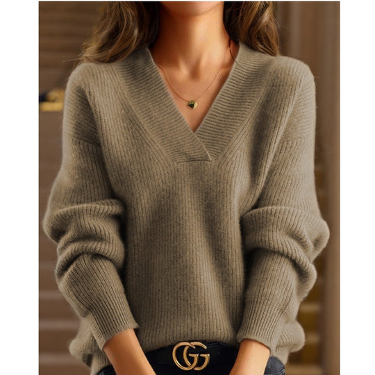 Damen nan kuscheliger V-Ausschnitt Pullover aus feinem Strick EB