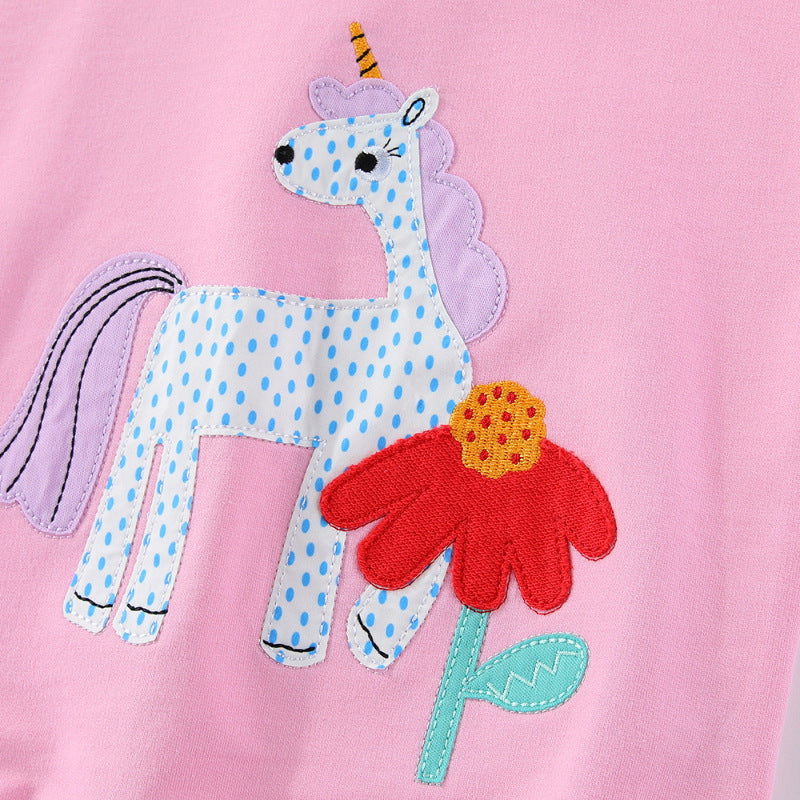 Mädchen Sweatshirt mit niedlichem Einhorn- und Blumen-Design EB