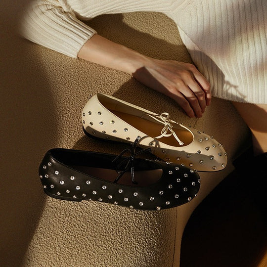 Damen Ballerinas mit funkelndem Strassbesatz und eleganter Schnürung EB