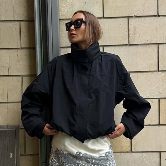 Damen lässige oversized Jacke mit hohem Kragen und verstellbarem Verschluss EB