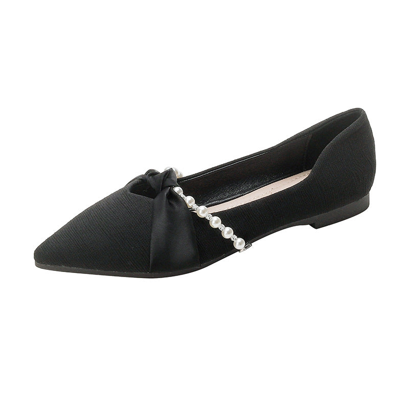 Damen elegante Ballerinas mit luxuriösem Schleifen- und Perlenakzent EB
