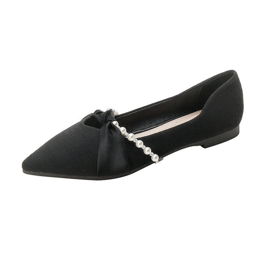 Damen elegante Ballerinas mit luxuriösem Schleifen- und Perlenakzent EB