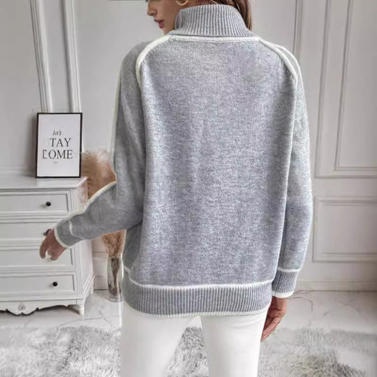Damen Übergroße Strickpullover mit Stehkragen EB