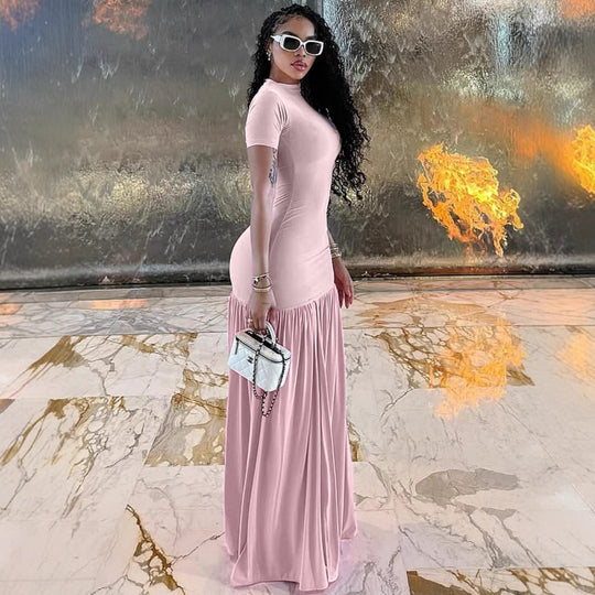Damen Maxi-Kleid mit elegantem halblangen Ärmel und voluminösem Rock EB