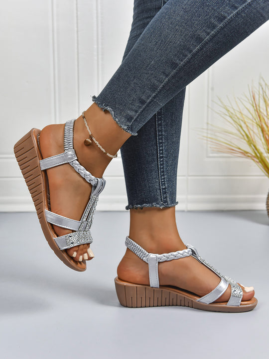 Damen Elegante Sandalen mit modischen Glitzer- und Blumenapplikationen EB