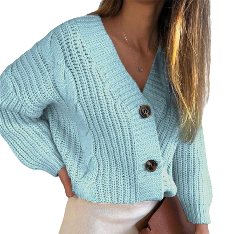 Damen Strickjacke mit einem modernen V-Ausschnitt und dekorativen Knopfdetails EB