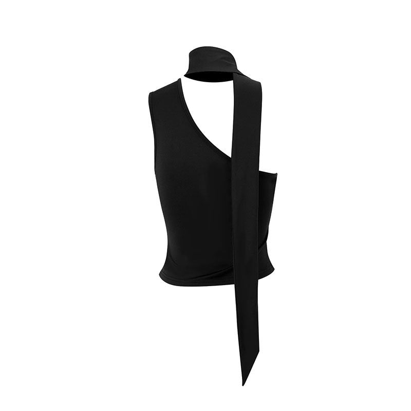 Damen Asymmetrisches Oberteil mit bindbarem Kragen und Raffung EB